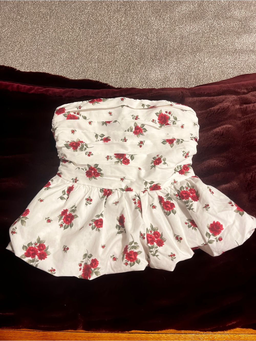 Hollister White Strapless Floral Peplum Top with Red Roses